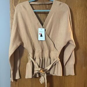 Women’s Tan Deep V neck sweater